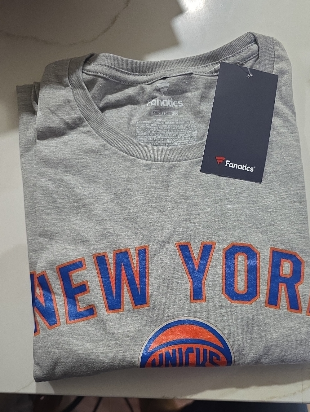Fanatics Grey New York Knicks Logo Tee with Blue and Orange Accents